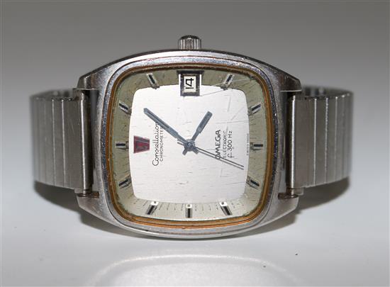 Gentlemans early 1970s stainless steel Omega Constellation Electronic F300 Hz wrist watch,